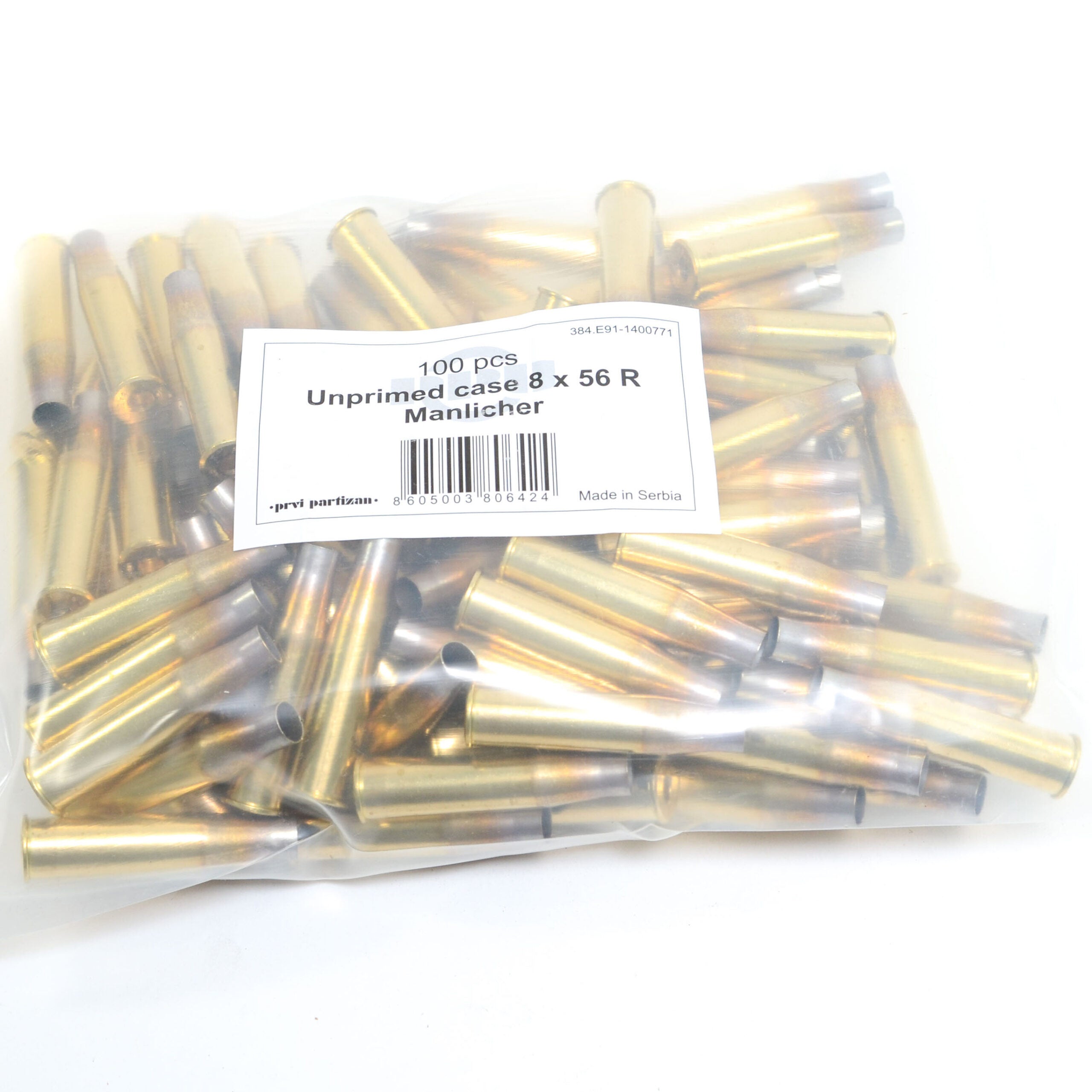 Prvi Partizian Brass 8X56mm Rimmed Hungarian Mannlicher Bag of 100