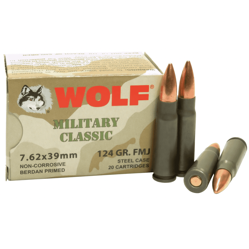 Wolf Ammunition 7.62x39mm 124 Grain Full Metal Jacket 20 Count