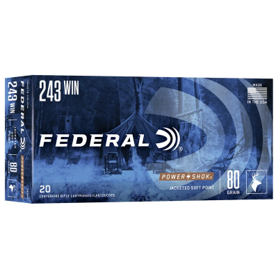 Federal Ammunition 243 Winchester 80 Grain Jacketed Soft Point 20 Count