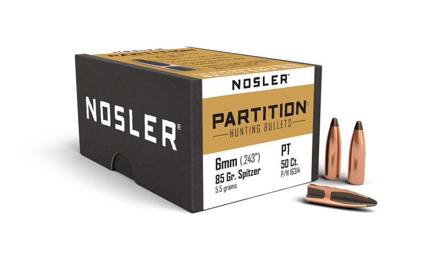 Nosler .243 Diameter 85 Grain Sptizer Partition 50 Count Bullets