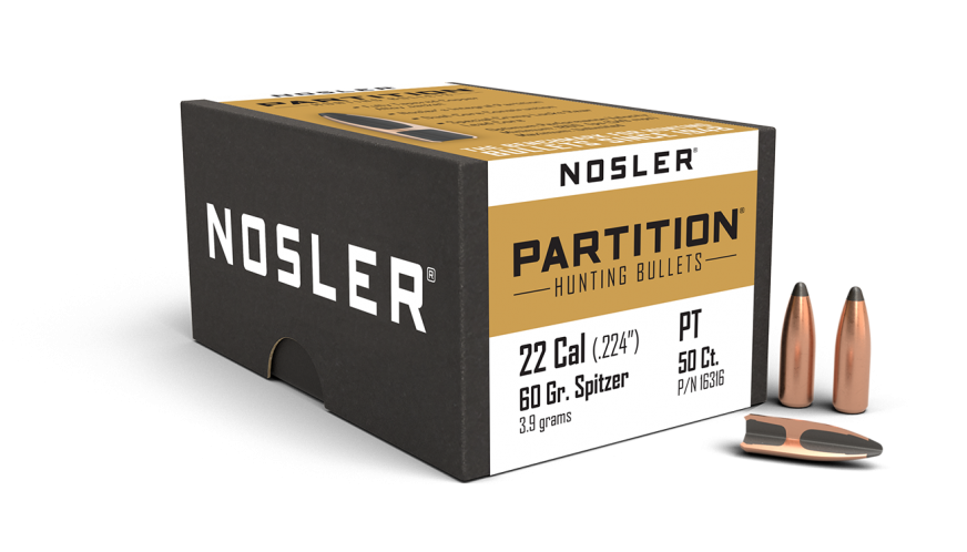 Nosler .224 Diameter 60 Grain Sptizer Partition 50 Count Bullets