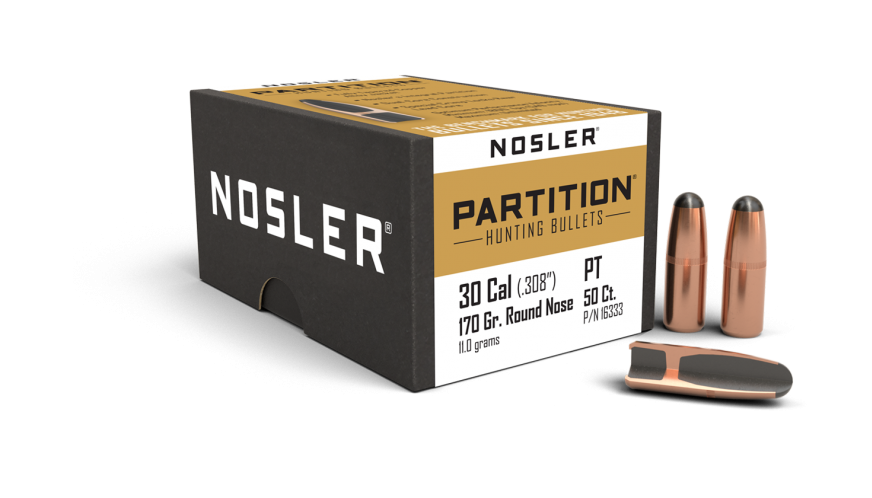 Nosler .308 Diameter 170 Grain Round Nose Partition 50 Count Bullets