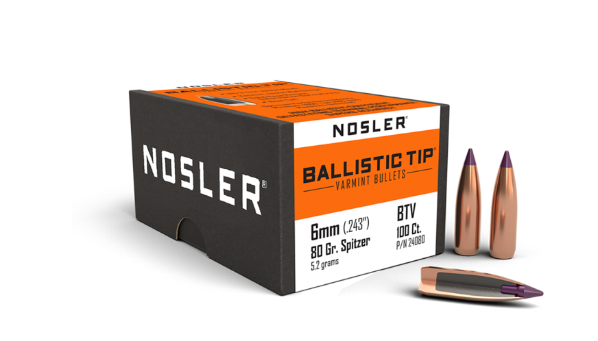 Nosler .243 Diameter 80 Grain Polymer Tip Ballistic Tip 100 Count Bullets