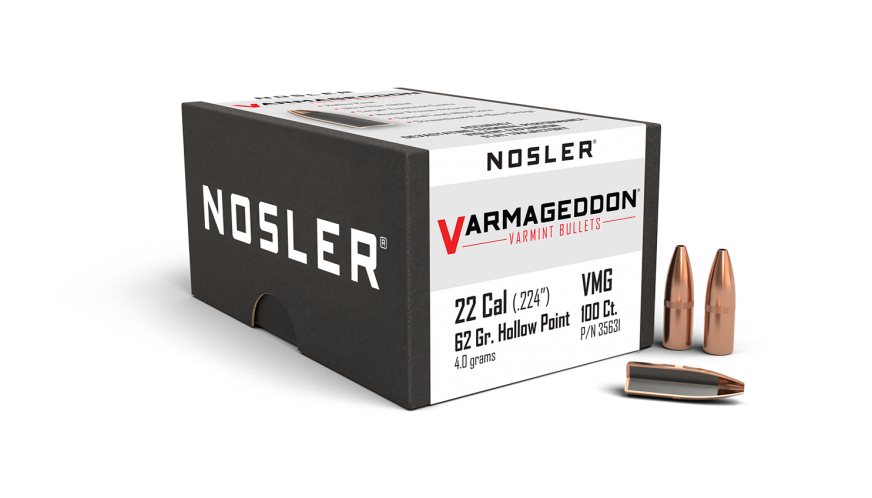 Nosler .224 Diameter 62 Grain Flat Base Hollow Point Varmageddon Bullets