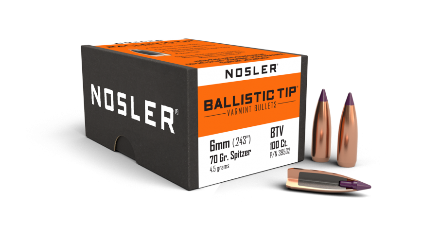 Nosler .243 Diameter 70 Grain Polymer Tip Ballistic Tip Bullets