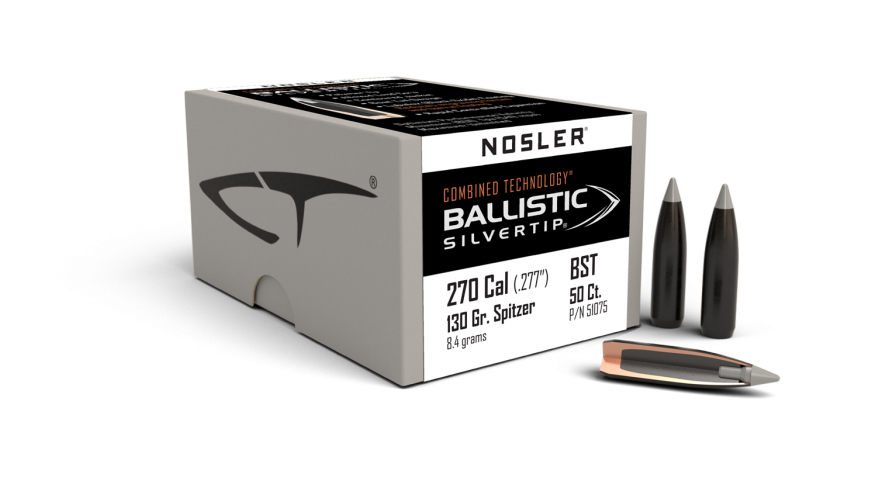 Nosler .277 Diameter 130 Grain Polymer Tip Ballistic Silvertip 50 Count Bullets