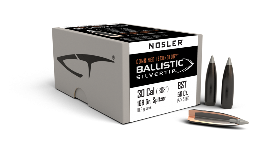 Nosler .308 Diameter 168 Grain Polymer Tip Ballistic Silvertip 50 Count Bullets