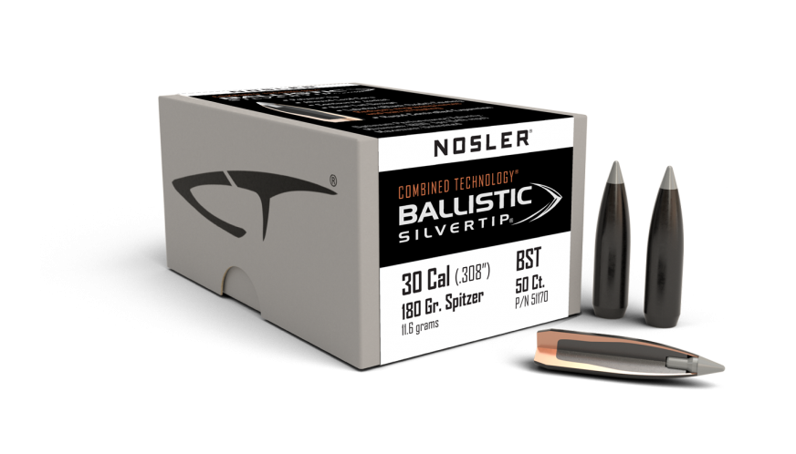 Nosler .308 Diameter 180 Grain Polymer Tip Ballistic Silvertip 50 Count Bullets