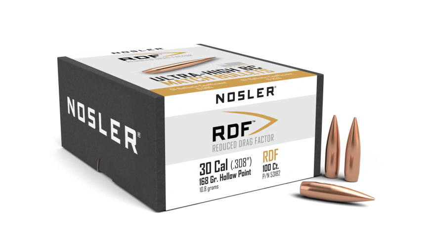 Nosler .308 Diameter 168 Grain Hollow Point Boat Tail RDF 100 Count Bullets