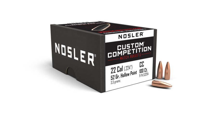 Nosler .224 Diameter 52 Grain Boat Tail Hollow Point Custom Competition Bullets