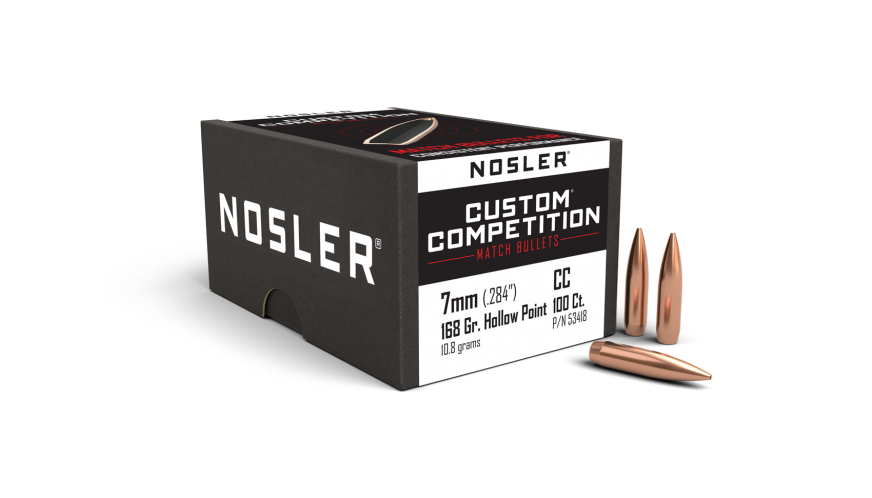 Nosler .284 Diameter 168 Grain Hollow Point Boat Tail Custom Competition 100 Count Bullets