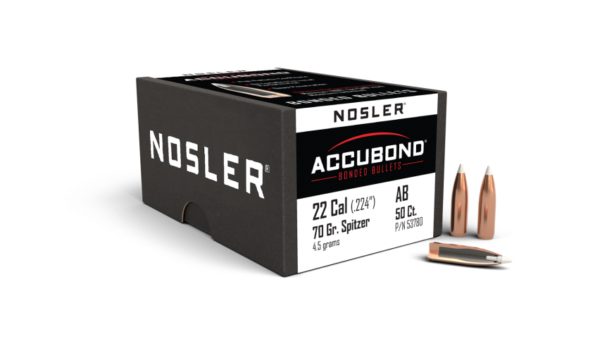 Nosler .224 Diameter 70 Grain Polymer Tip AccuBond 50 Count Bullets