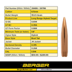 Berger .264 Diameter 153.5 Grain Open Tip Match Long Range Hybrid Target Bullets