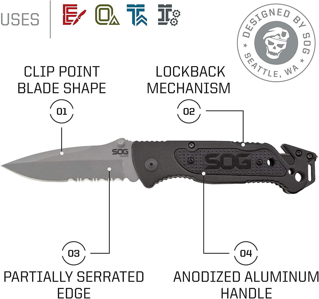 SOG Escape Folding Knife 3.4" Clip Point