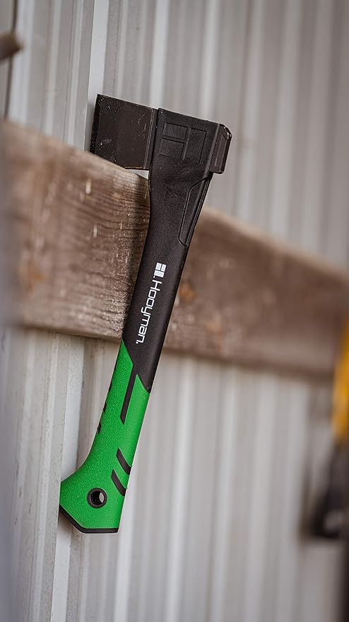 Hooyman Large Hatchet 1065 High Carbon Steel Blade Fiberglass Handle Black/Green