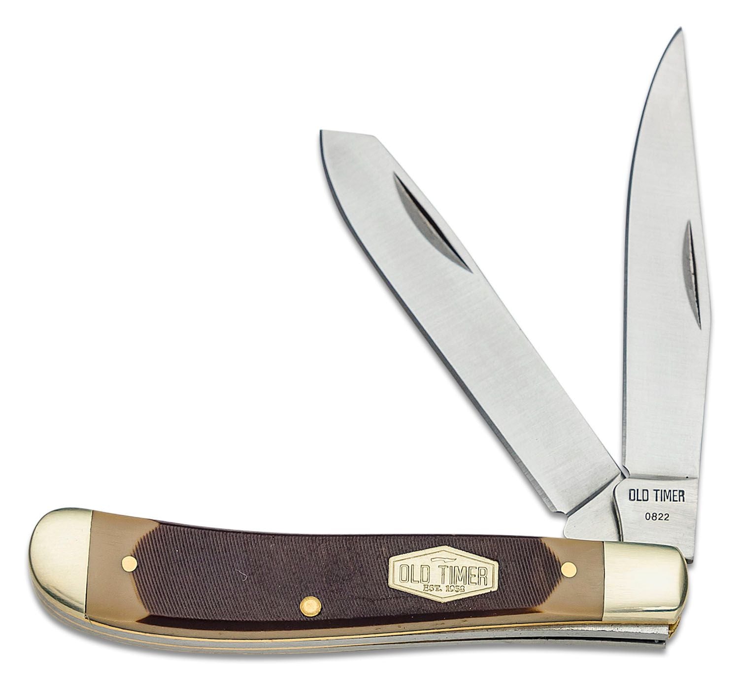 Old Timer Gunstock Trapper 2 Blade Folding Knife 3" Clip, Spey Point