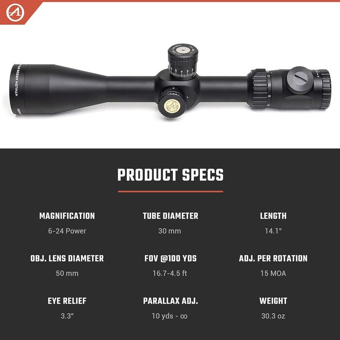 Athlon Optics Argos BTR Gen 2 Rifle Scope First Focal Plane 6-24x50mm Illuminated APLR2 MOA Reticle Black