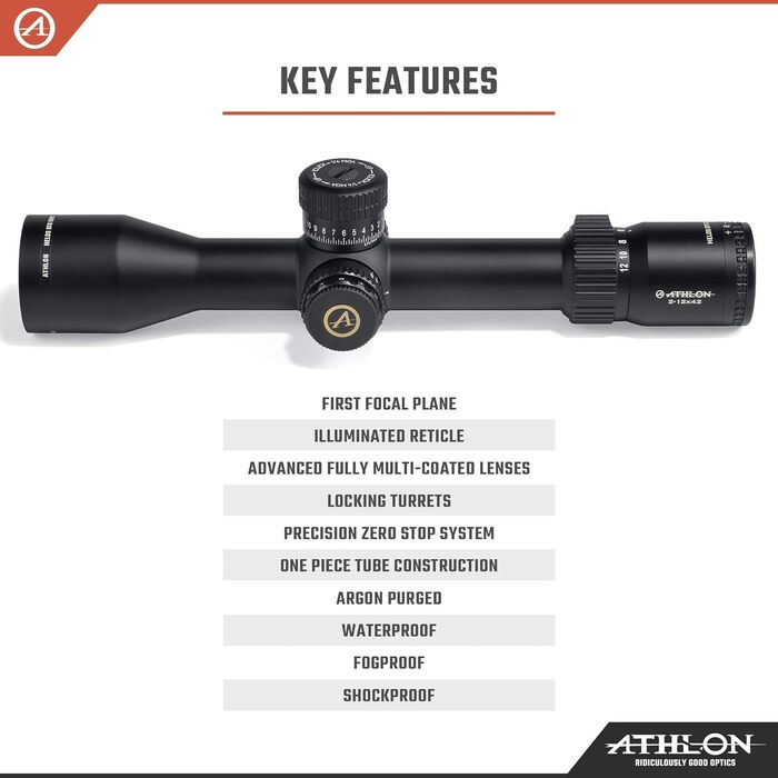 Athlon Optics Helos BTR Gen 2 Rifle Scope First Focal Plane 2-12x42mm Illuminated AHMR2 MOA Reticle Black
