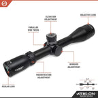 Athlon Optics Midas TAC Rifle Scope First Focal Plane 6-24x50mm APLR4 MOA Reticle Black