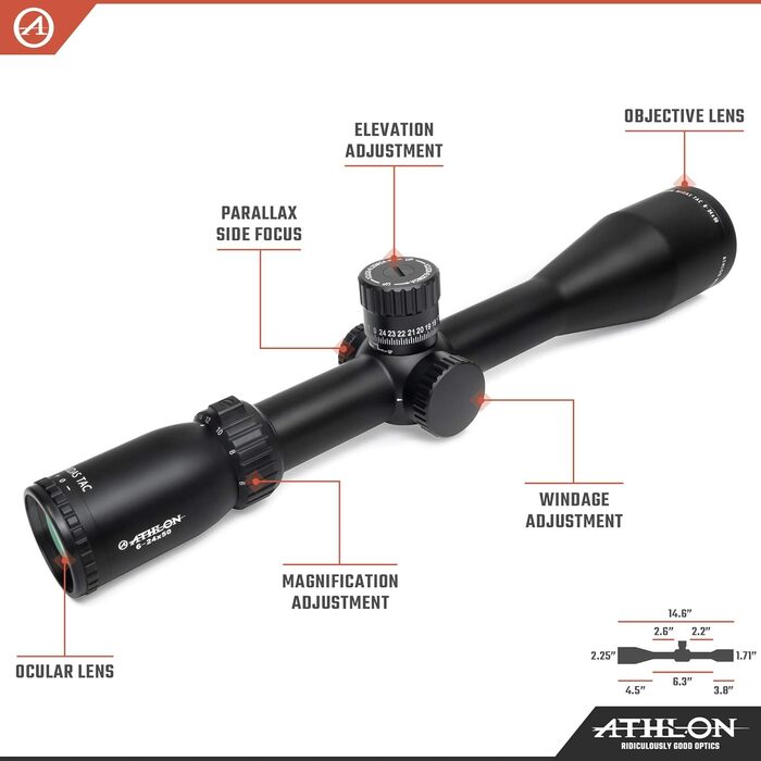 Athlon Optics Midas TAC Rifle Scope First Focal Plane 6-24x50mm APLR4 MOA Reticle Black