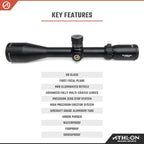Athlon Optics Midas TAC Rifle Scope First Focal Plane 6-24x50mm APLR4 MOA Reticle Black