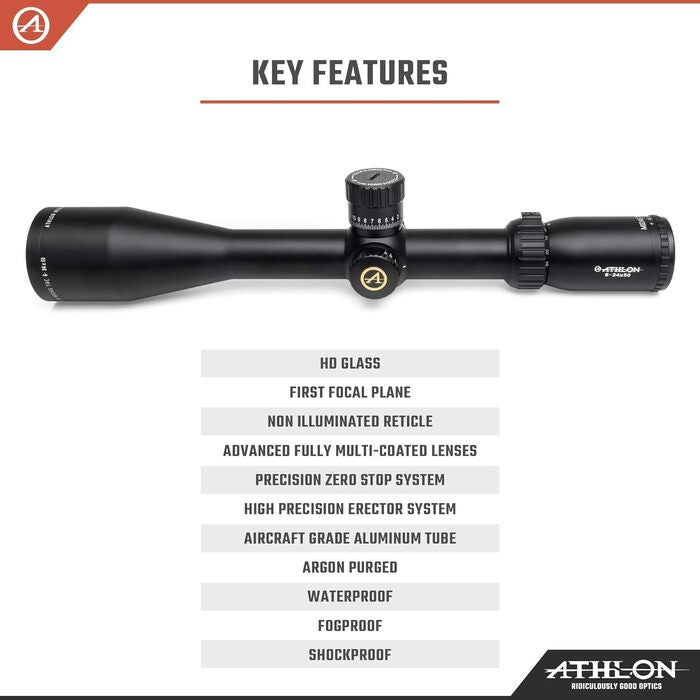 Athlon Optics Midas TAC Rifle Scope First Focal Plane 6-24x50mm APLR4 MOA Reticle Black