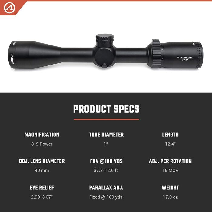 Athlon Optics Neos Rifle Scope 3-9x40mm Centre X Reticle Black