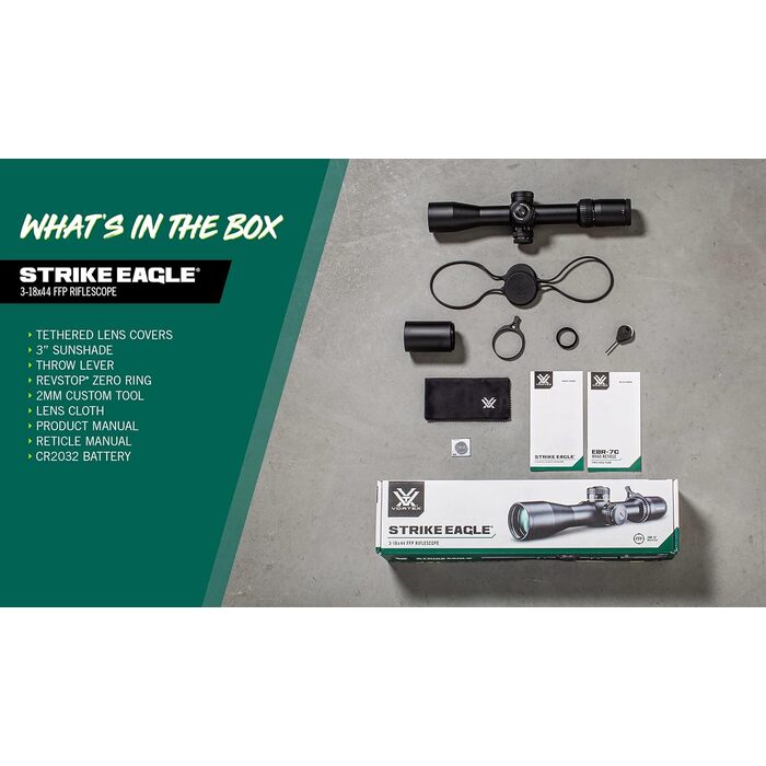 Vortex Optics Strike Eagle Rifle Scope First Focal Plane 3-18x44mm Illuminated EBR-7 MOA Reticle Black