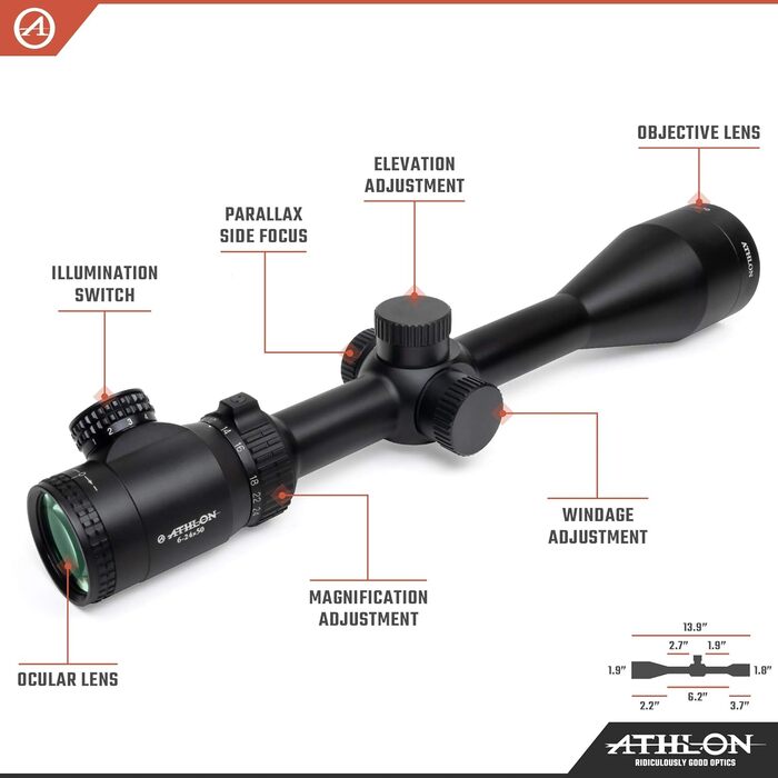 Athlon Optics Talos Rifle Scope 6-24x50mm Illuminated ATMR1 MIL Reticle Black