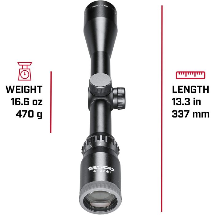 Tasco World Class Rifle Scope 4-12x40mm 30/30 Reticle Black