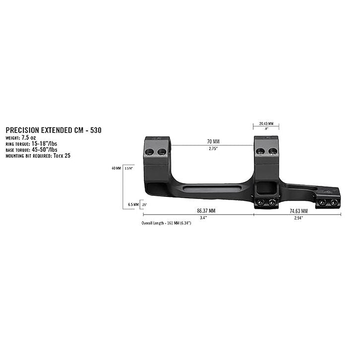 Vortex Optics Precision Extended 1-Piece Cantilever Mount  Picatinny Style with Integral Rings Matte Black
