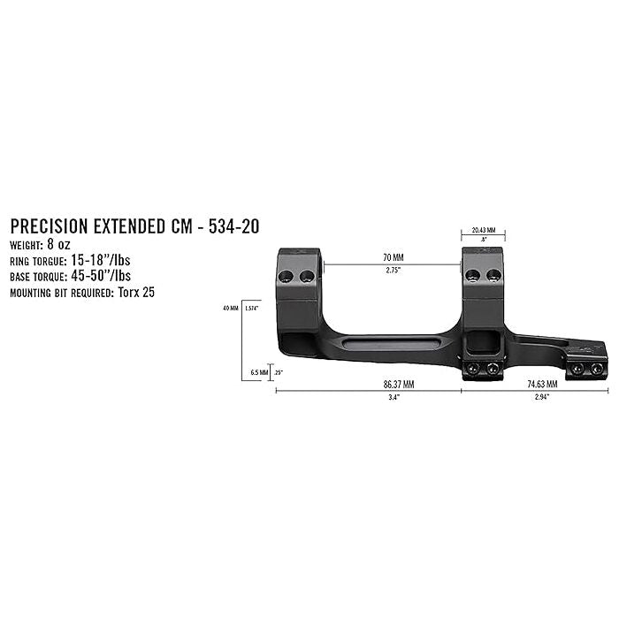 Vortex Optics Precision Extended 1-Piece Cantilever Mount  Picatinny Style with Integral Rings Matte Black