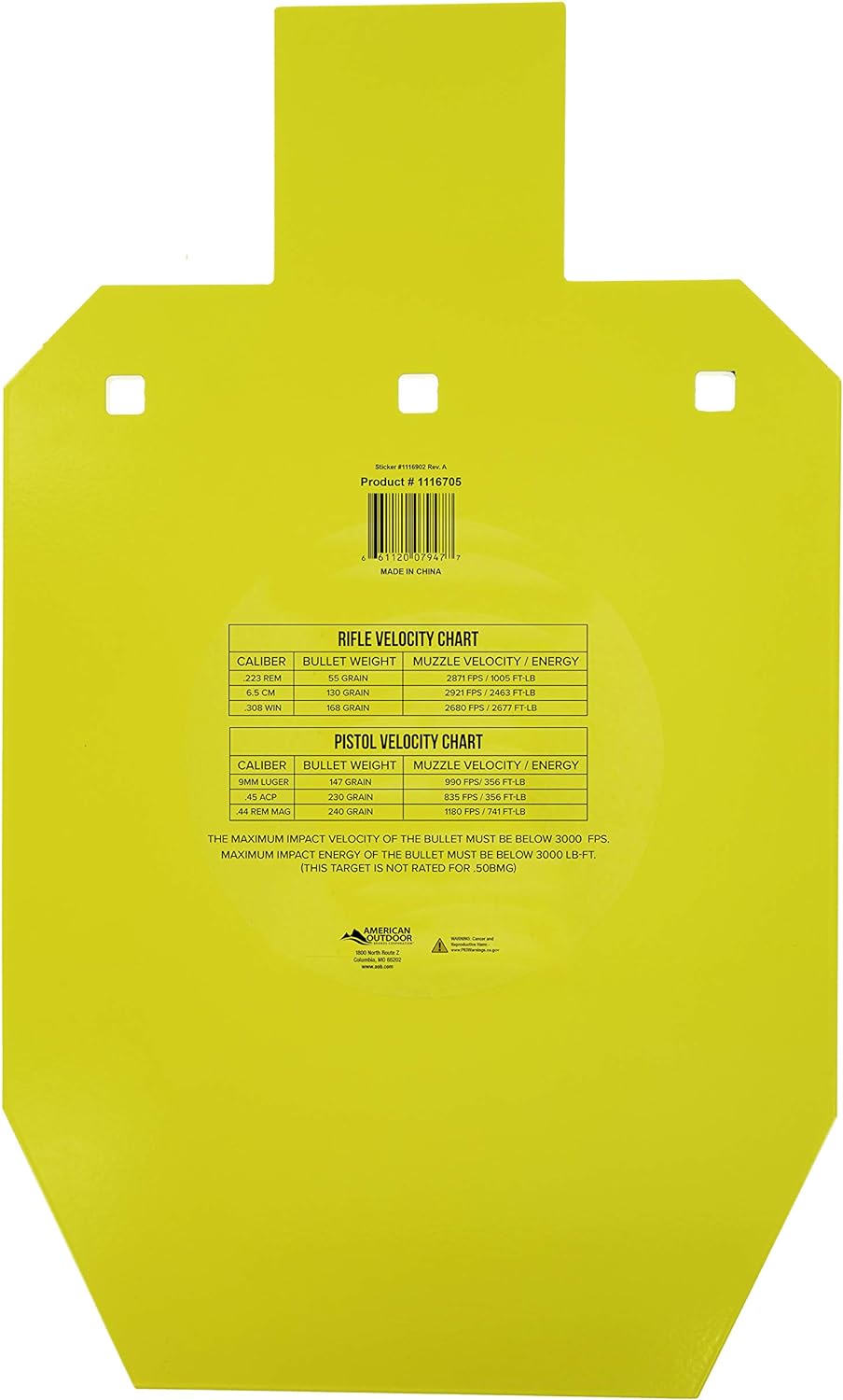 ‎Caldwell Full Size IPSC Gong Steel Plate Target 18" x 30" 3/8" Thick