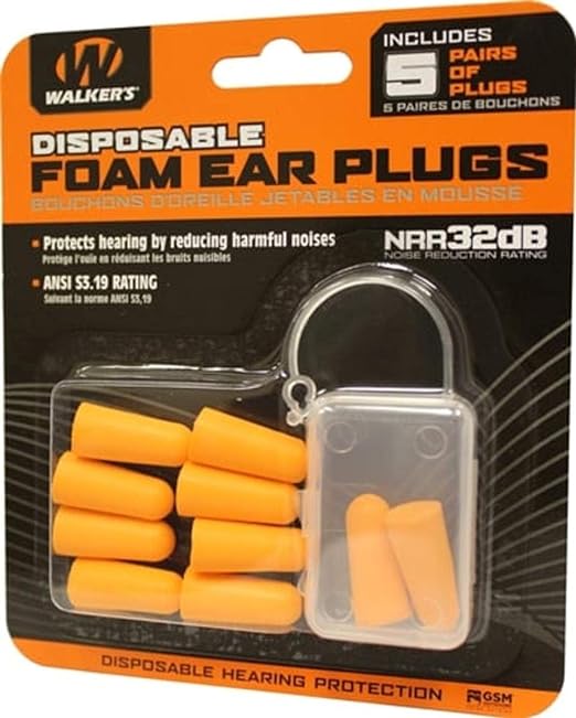 Walker's Foam Ear Plugs (NRR 30dB) Orange Pack of 10