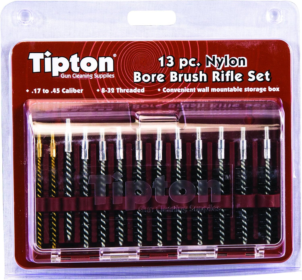 Tipton 13-Piece Bore Brush Set Nylon 17 - 45 Caliber 8-32 Thread (17 & 20 Caliber have 5-40 Thread)
