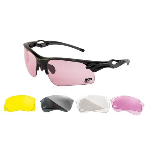 Smith & Wesson Harrier Shooting Glasses with Interchangeable Lenses Black Frame Smoke Mirror; Clear Mirror; Vermillion; Amber Lens