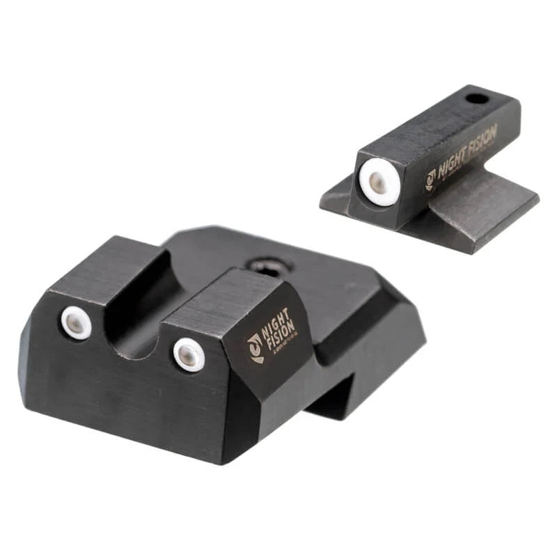 Night Fision Night Sight Set 1911 White Front U Notch White Rear Rings Black Nitride