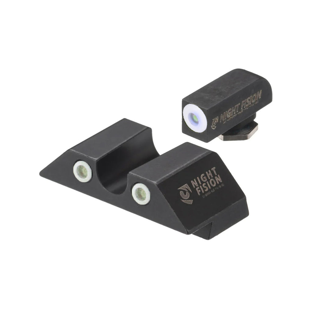 Night Fision Night Sight Set Glock 17/19/34 White Front U Notch White Rear Rings Black Nitride