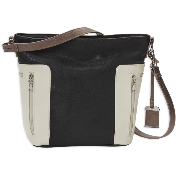 Bulldog Cases Hobo Crossbody Purse with Holster Ambidextrous Most Small Pistols & Revolvers Leather Black & Tan Medium