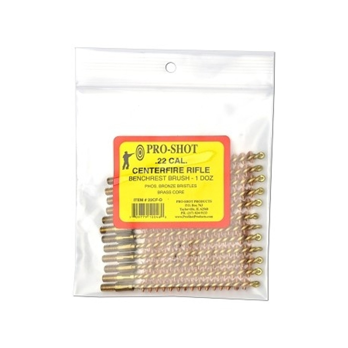 Pro-Shot Pistol Bore Brush Brass 22 Caliber 8-32 Thread Pack of 12