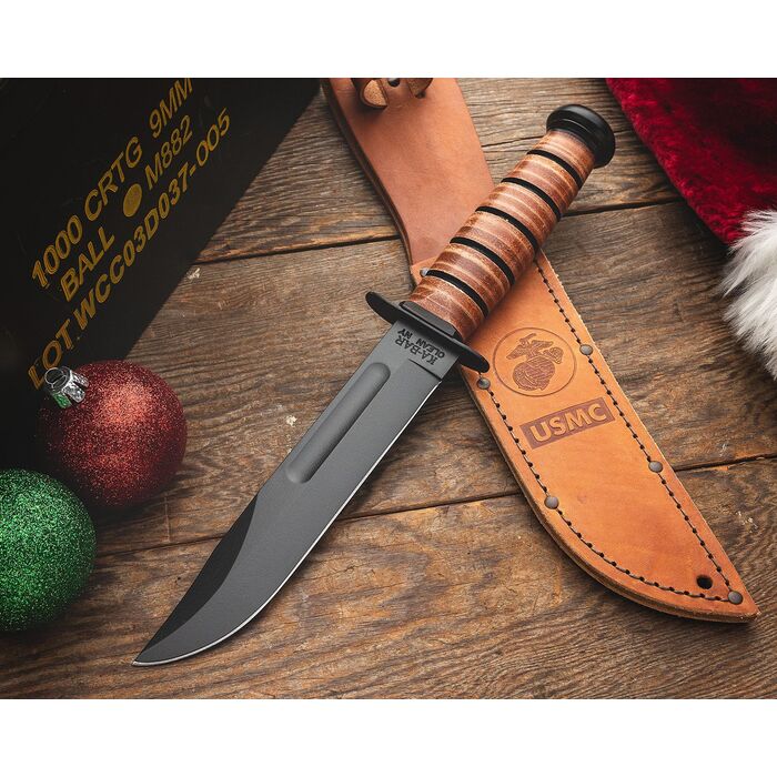 KA-BAR USMC Fighting Fixed Blade Knife 7" Clip Point Plain Edge