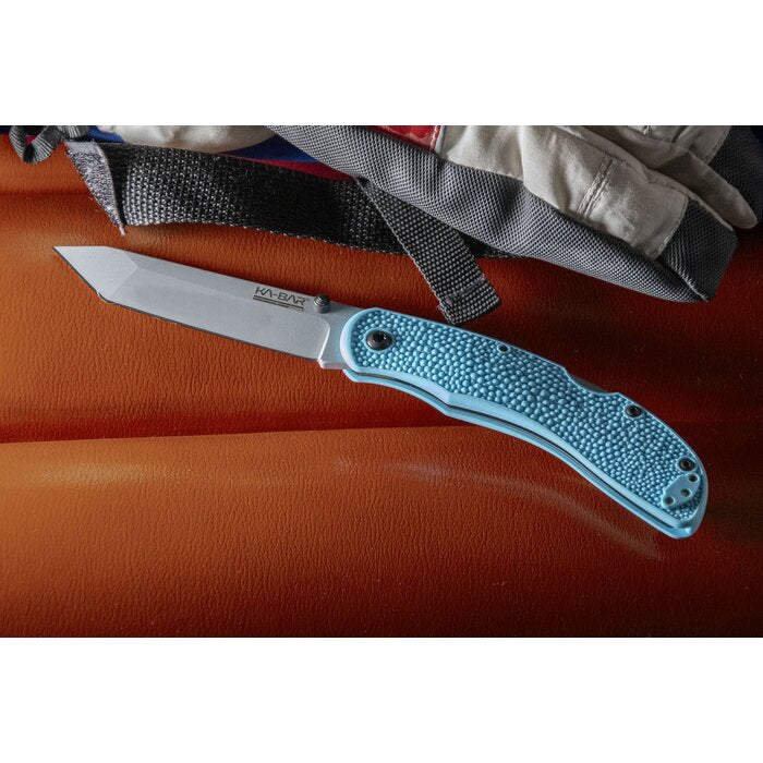 KA-BAR Corser Folding Knife 3.4" Tanto Light Blue Satin Blade