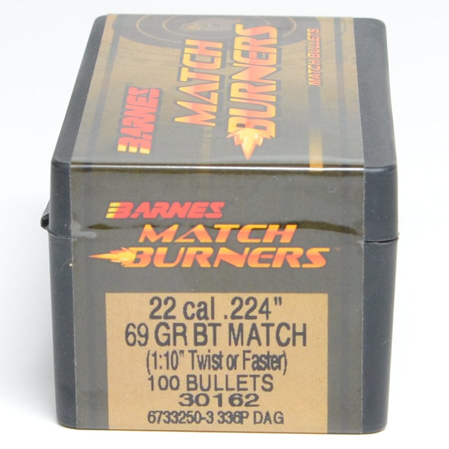 Barnes .224 Diameter 69 Grain Boat Tail Hollow Point Match Burner 100 Count Bullets