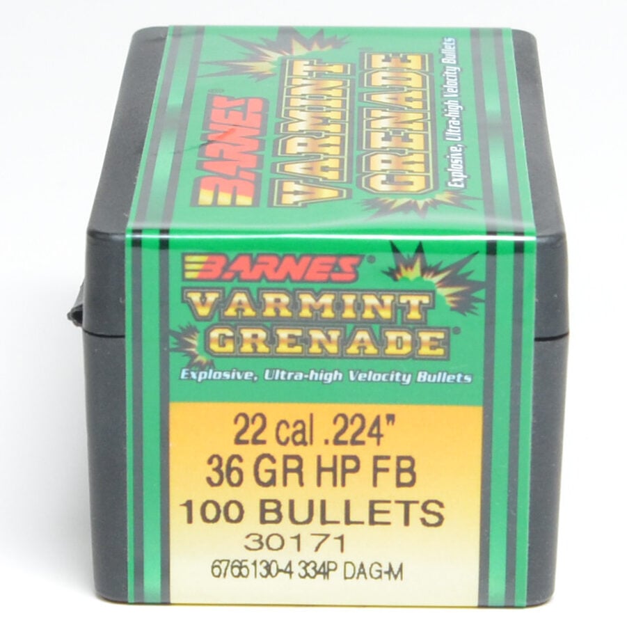 Barnes .224 Diameter 36 Grain Hollow Point Flat Base Varmint Grenade Bullets