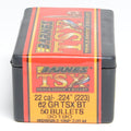 Barnes .224 Diameter 62 Grain Solid Hollow Point TSX 50 Count Bullets