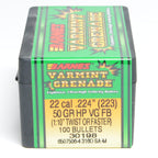 Barnes .224 Diameter 50 Grain Hollow Point Flat Base Varmint Grenade Bullets