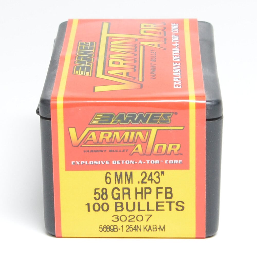 Barnes .243 Diameter 58 Grain Flat Base Hollow Point Varminator 100 Count Bullets