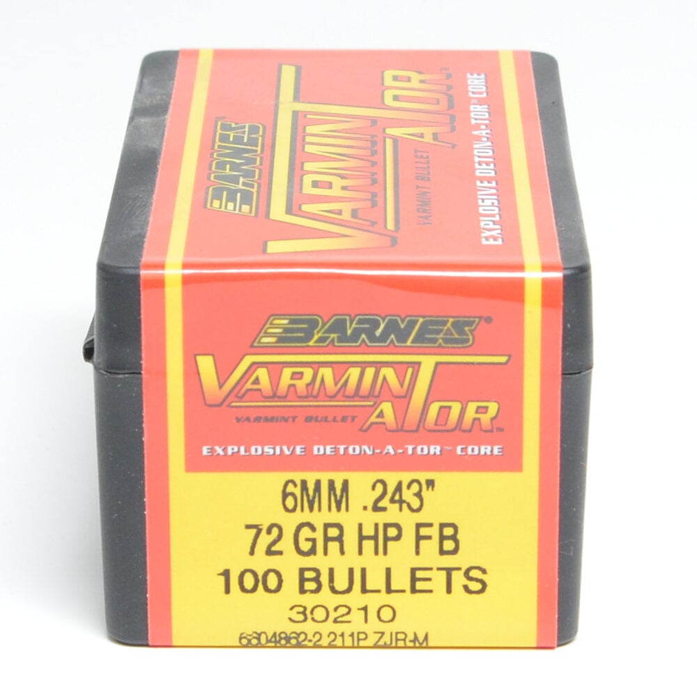 Barnes .243 Diameter 72 Grain Flat Base Hollow Point Varminator 100 Count Bullets