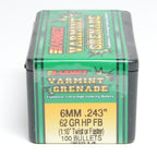 Barnes .243 Diameter 62 Grain Hollow Point Flat Base Varmint Grenade Bullets