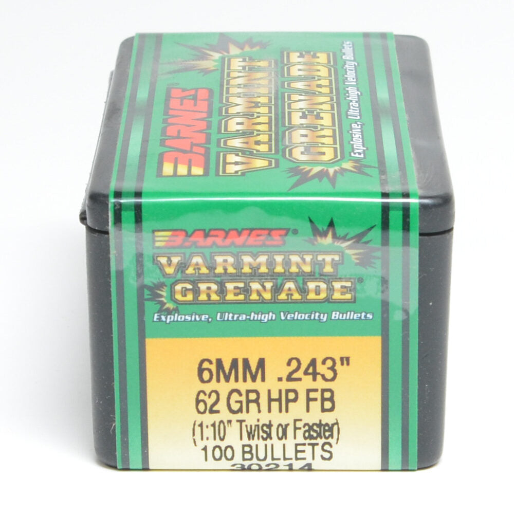 Barnes .243 Diameter 62 Grain Hollow Point Flat Base Varmint Grenade Bullets
